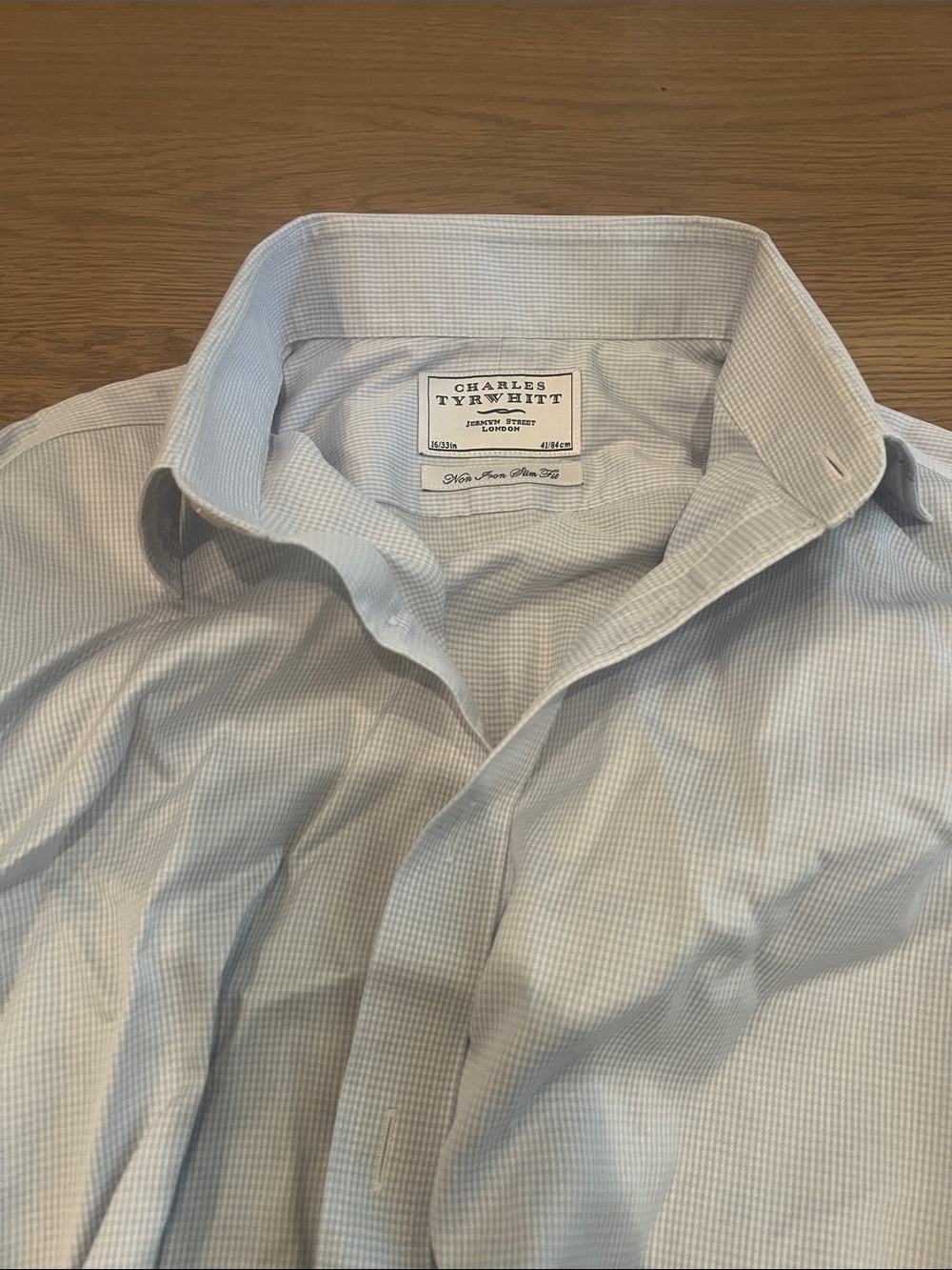 Charles Tyrwhitt Light Blue Micro-Check Dress Shirt 16 33